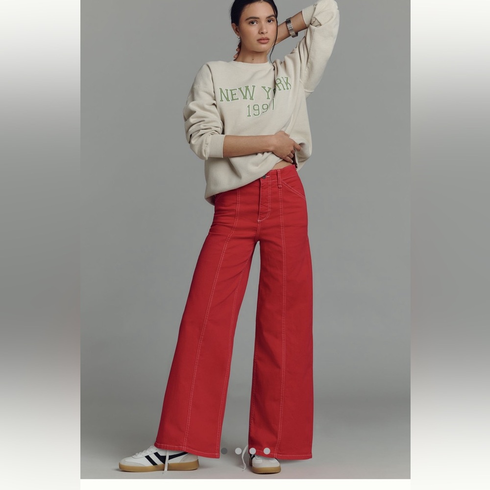 Anthropologie Red Flare Wide-Leg Jeans